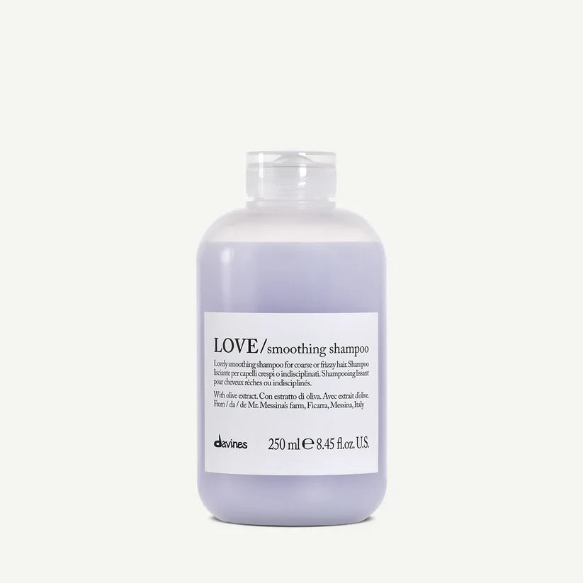 Davines LOVE Smoothing Shampoo 250ml — gentle shampoo with Minuta olive extract designed to smooth, hydrate, and control frizz for coarse or unruly hair.