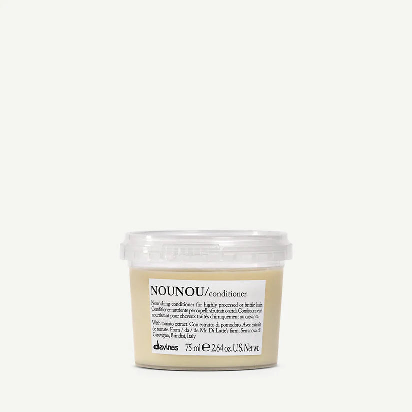 Davines NOUNOU Conditioner 75ml — nourishing travel-size conditioner for dry, brittle, or chemically treated hair, enriched with Fiaschetto tomato extract to hydrate, repair, and add softness.