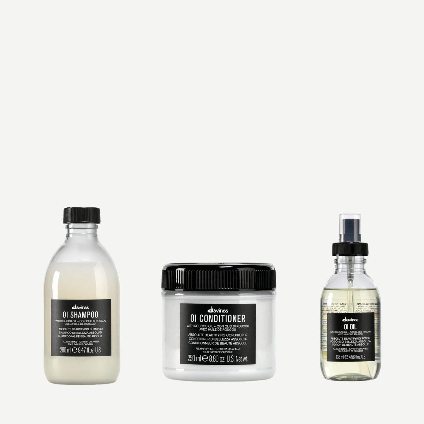 Davines Precious Temperate Forest Kit featuring OI Shampoo, OI Conditioner, and OI Oil — a nourishing holiday gift set infused with Roucou oil for radiant, silky, and beautifully scented hair.