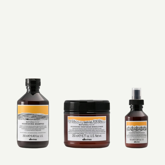 Davines Nourishing Box, Naturaltech Nourishing, Vegetarian Miracle Conditioner, Keratin Sealer, Davines repair kit, deep conditioning treatment, hydrating hair care, damaged hair repair, keratin hair treatment, Davines hair restoration set.