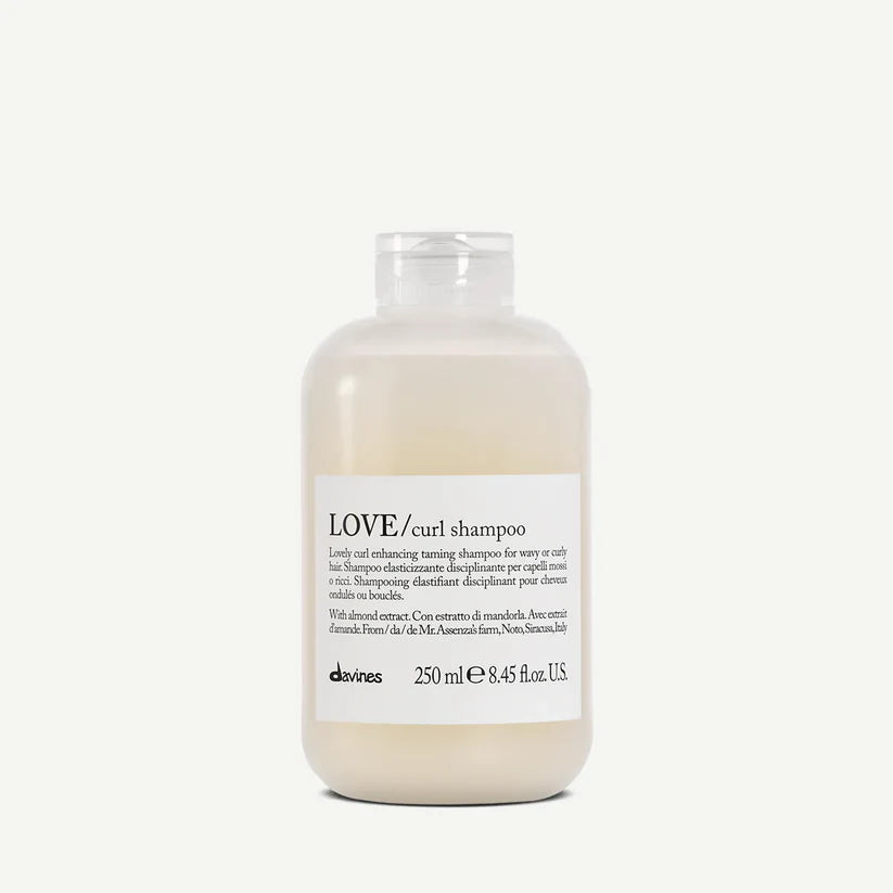 Davines LOVE Curl Shampoo 250ml — curl-enhancing shampoo with almond extract, formulated to gently cleanse, tame frizz, and enhance elasticity for wavy and curly hair.