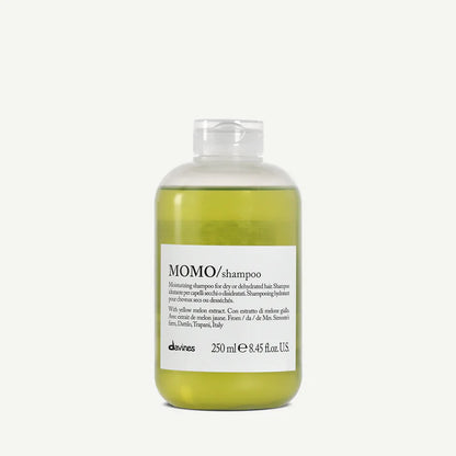 Davines MOMO Shampoo 250ml — moisturizing shampoo for dry or dehydrated hair, enriched with yellow melon extract to gently cleanse and restore softness, shine, and hydration.