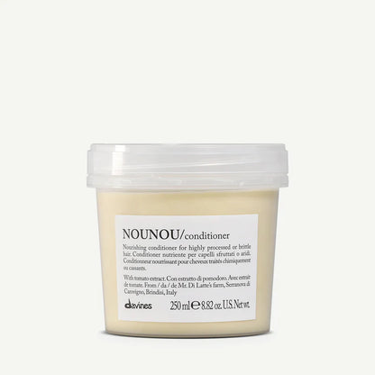 Davines NOUNOU Conditioner 250ml — nourishing conditioner for dry, brittle, or chemically treated hair, enriched with Fiaschetto tomato extract to deeply hydrate, soften, and strengthen strands.