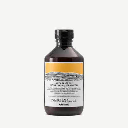 Davines Naturaltech Nourishing Shampoo — restorative shampoo for dry, brittle hair and dehydrated scalp, formulated with vegetal keratin and natural actives to gently cleanse, hydrate, and strengthen.