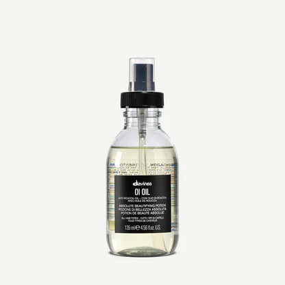 Davines OI Oil 135ml — lightweight beautifying hair oil infused with Roucou oil, providing deep nourishment, frizz control, and luminous shine for all hair types.
