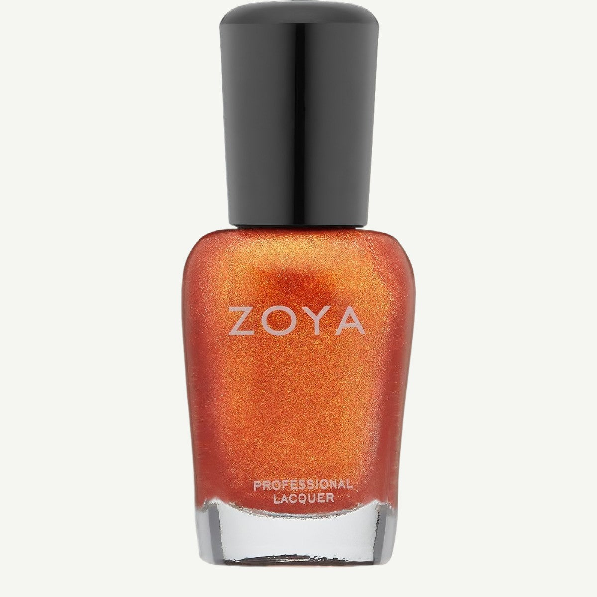 Zoya Nail Polish in shade Amy, a shimmering metallic orange nail lacquer with high pigmentation and a glossy finish.