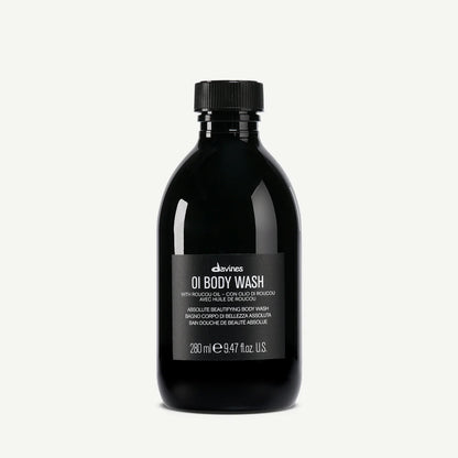 280ml Davines OI Body Wash bottle with Roucou oil, providing soft, hydrated skin with a luxurious scent.